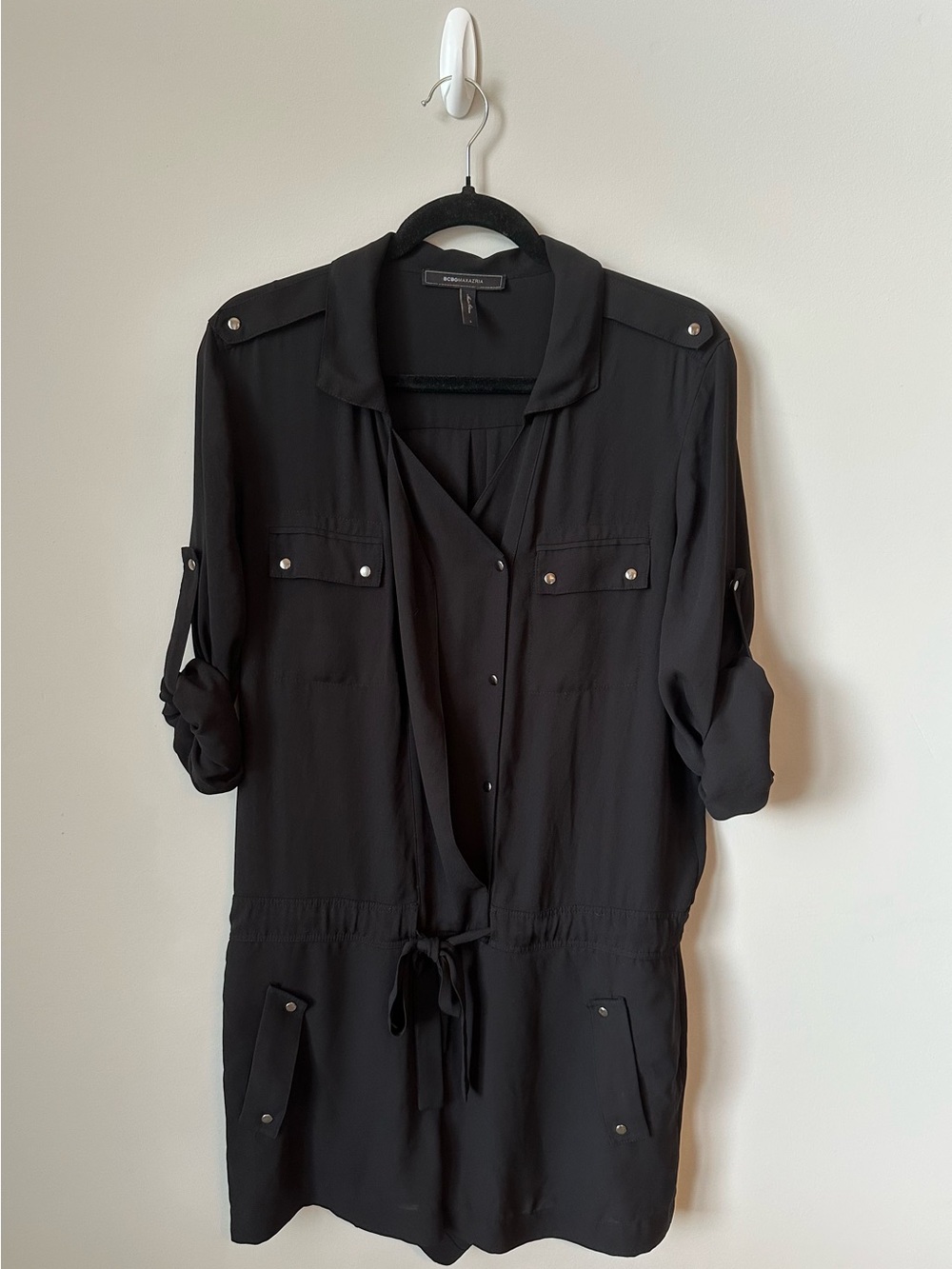 BCBGMaxAzria Black Utility Drawstring Romper